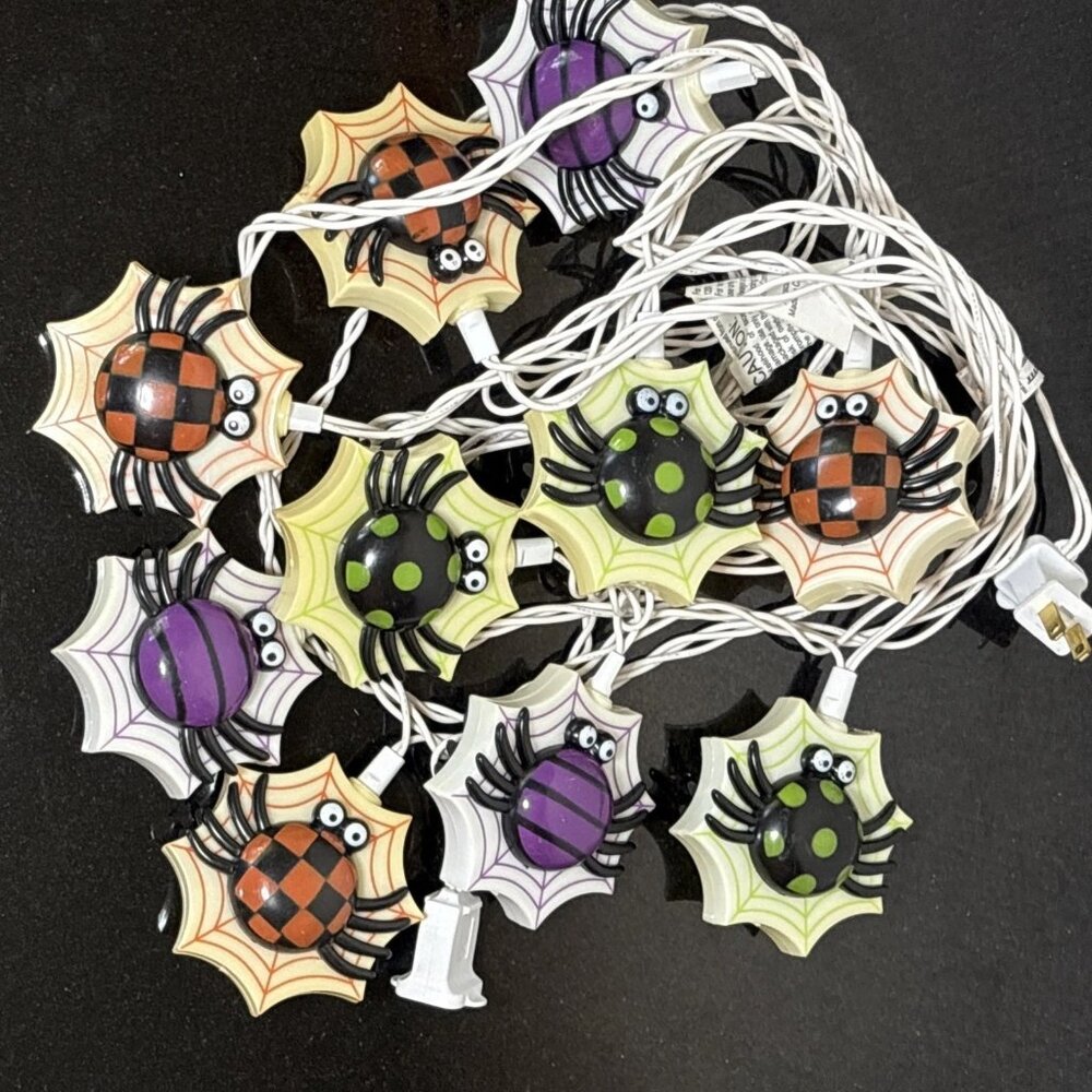 Spider Blow Mold String Lights Halloween Party Decor Vintage 90s Tested Working